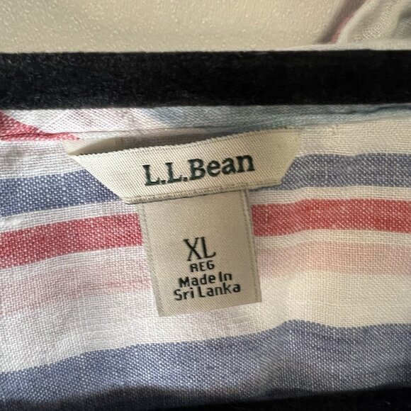 LL Bean Hoodie Womens XL‎ Blue Pink White Striped Linen Drawstrings Thin Coastal - Picture 4 of 10